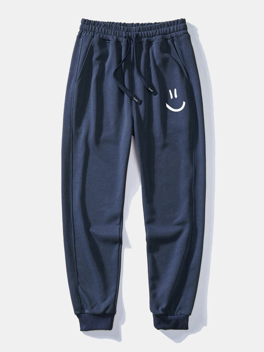 Smiley Face Print Jogging Pants - Naturzy