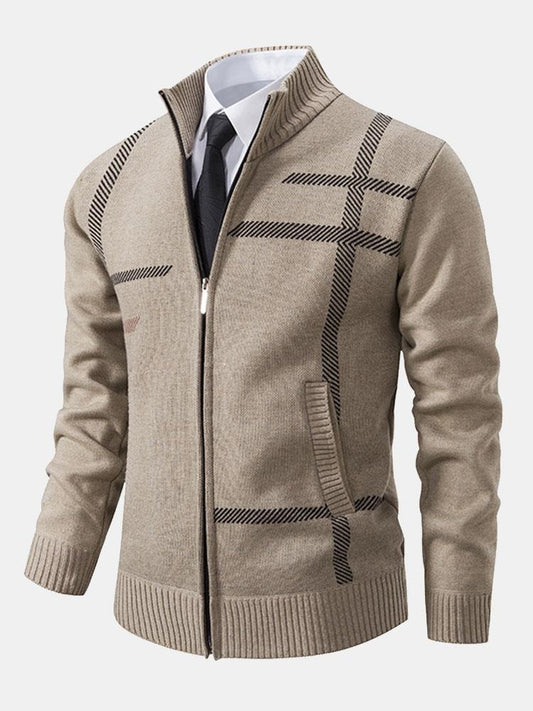 Striped Pattern Zip Sweater - Naturzy