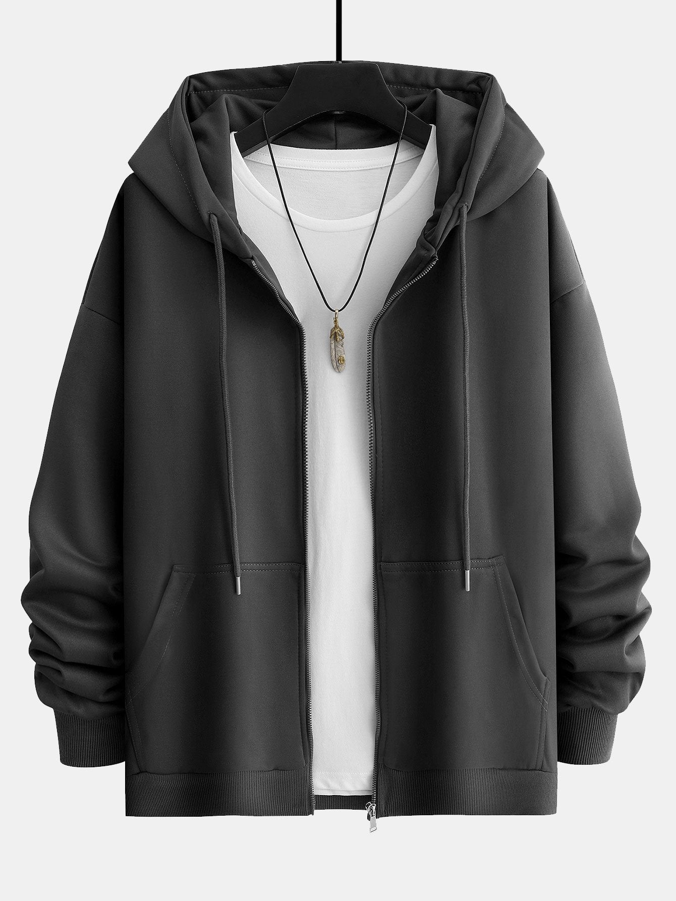 Basic Relax Fit Zip Hoodie - Naturzy