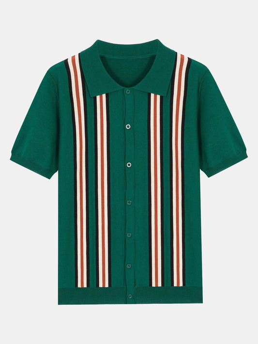 Short Sleeve Striped Button Up Sweater Polo - Naturzy