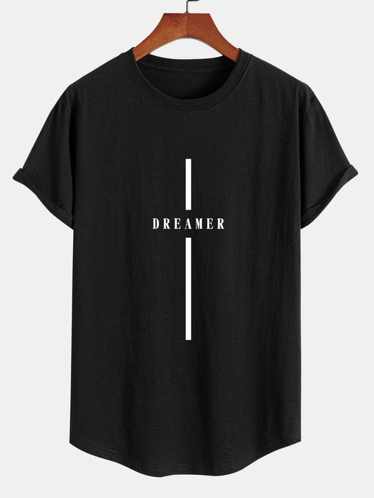 Stripe Dreamer Print Cotton Arc Hem T-Shirt - Naturzy