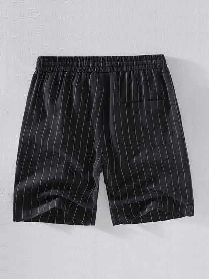 Linen Cotton Blend  Striped Shorts - Naturzy