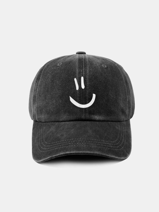 Smiley Face Pattern Classic Retro Washed Distressed Cotton Baseball Cap - Naturzy