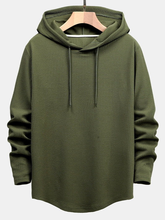 3 Pieces Long Sleeve Muscle Fit Ribbed Arc Hem Hooded T-Shirts - Naturzy
