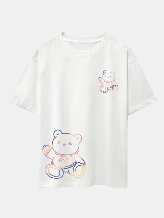 Colorful Bear Print Drop Shoulder Oversize T-Shirt - Naturzy