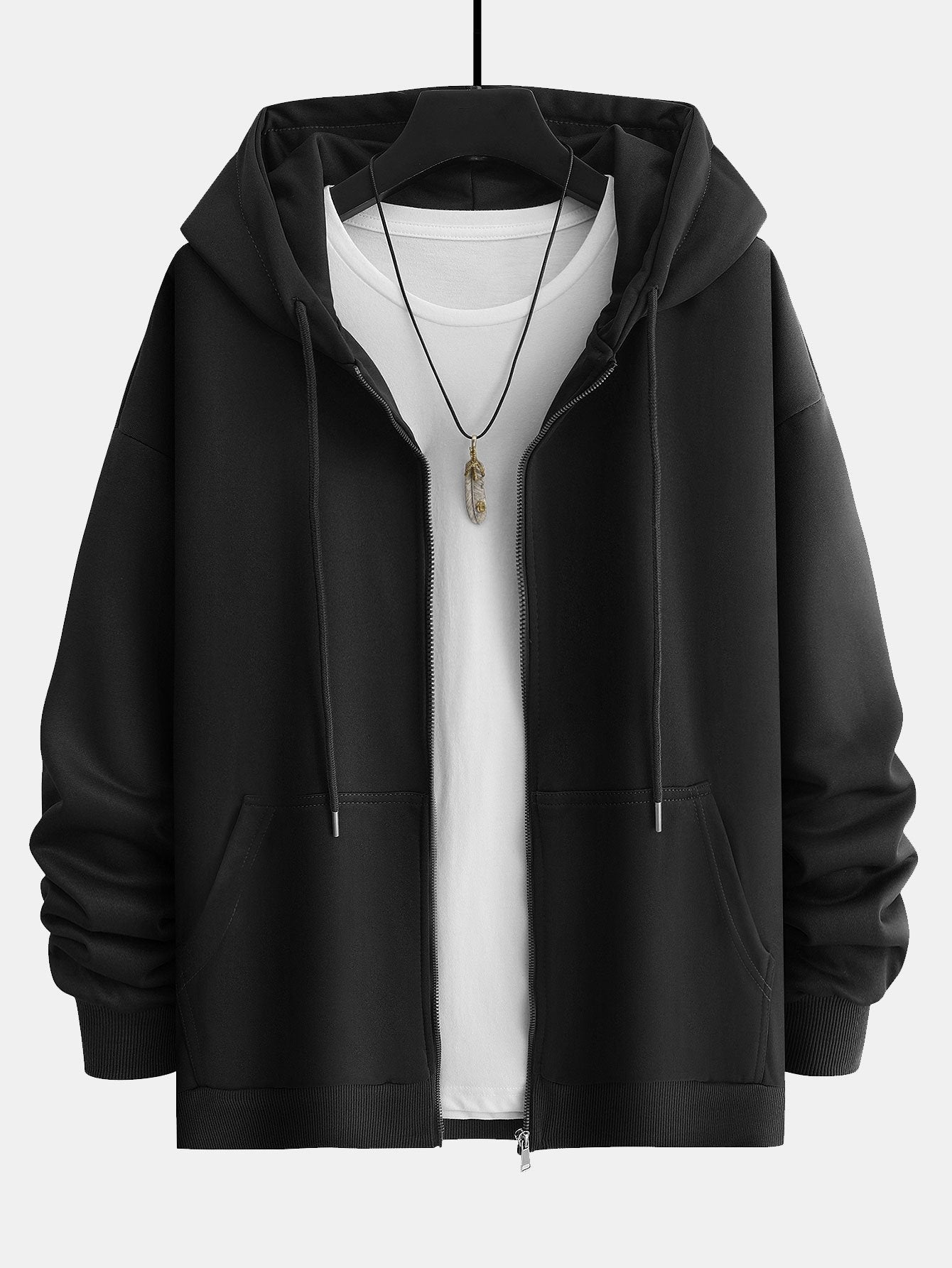 Basic Relax Fit Zip Hoodie - Naturzy