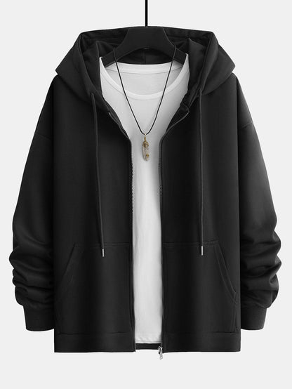 Basic Relax Fit Zip Hoodie - Naturzy