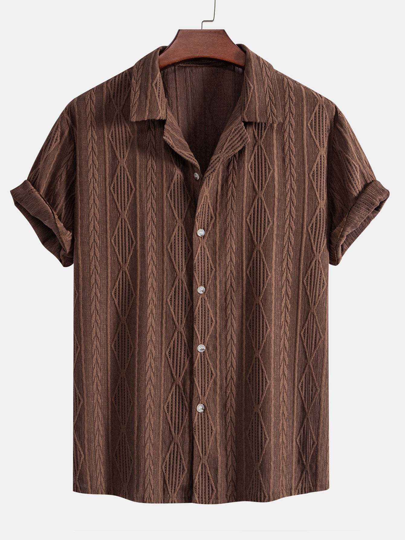Geometric Jacquard Eyelet Cuban Shirt - Naturzy
