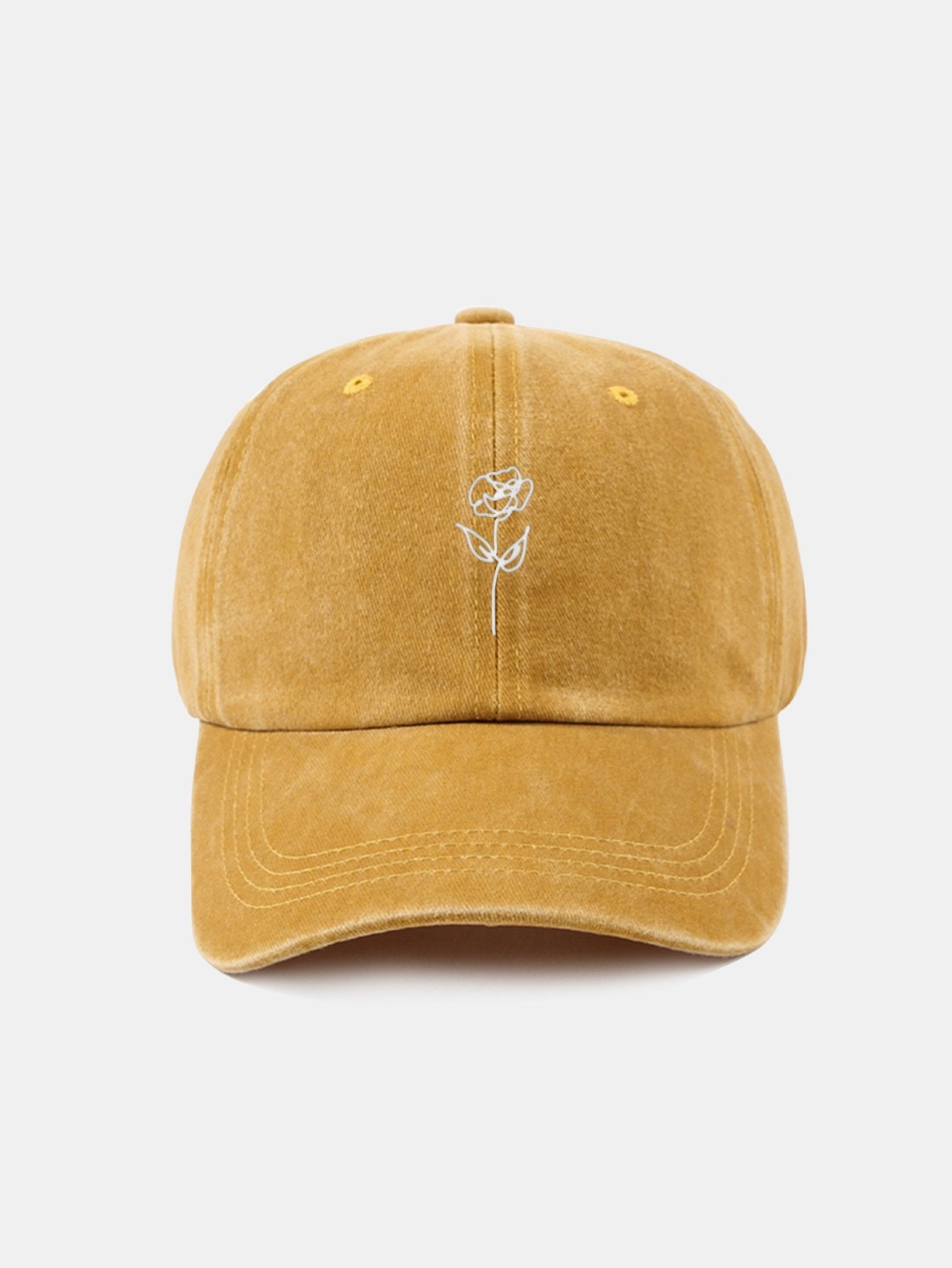 Line Rose Pattern Washed Cotton Decorative Baseball Cap - Naturzy
