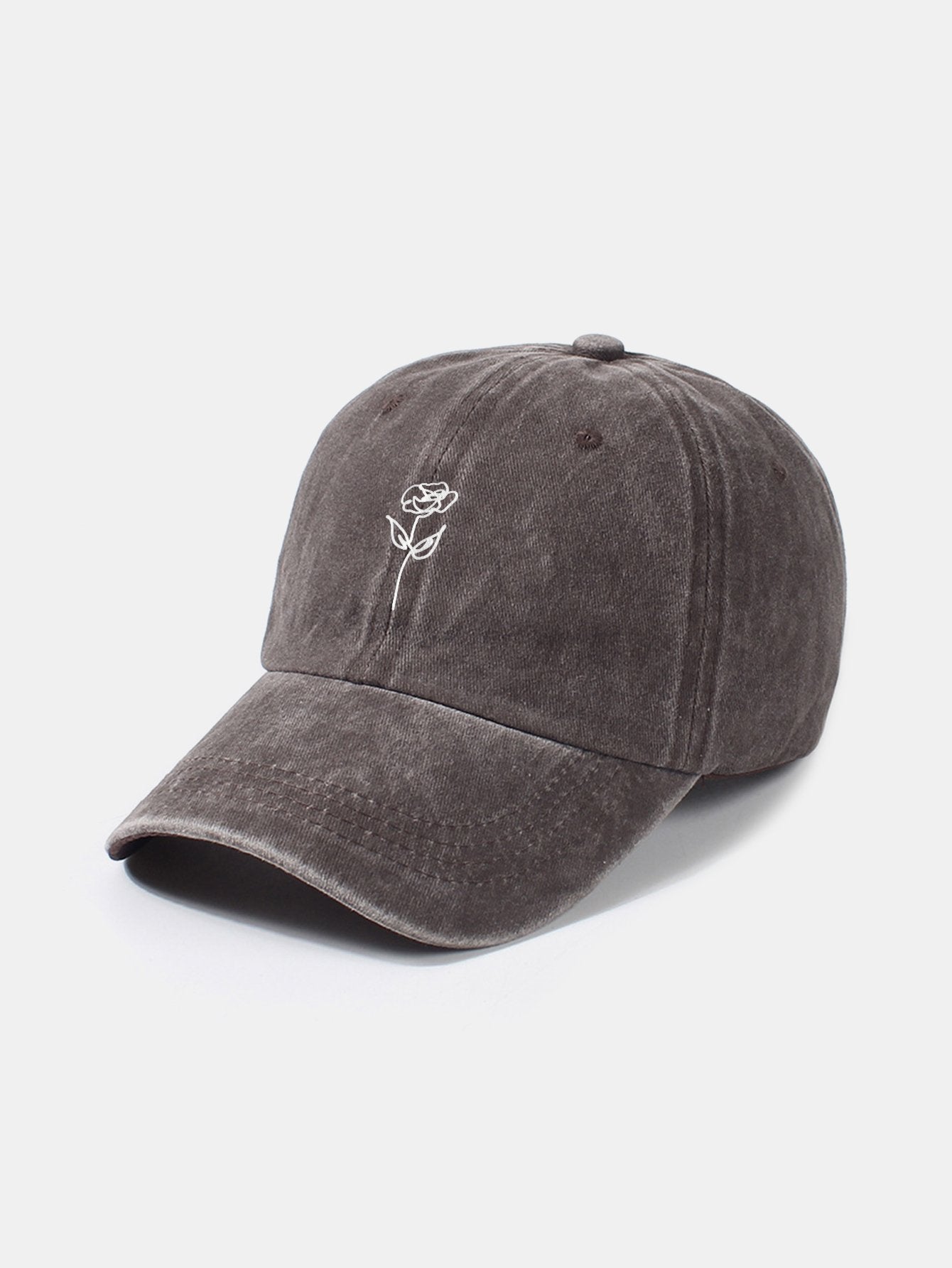 Line Rose Pattern Washed Cotton Decorative Baseball Cap - Naturzy