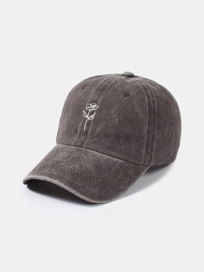 Line Rose Pattern Washed Cotton Decorative Baseball Cap - Naturzy