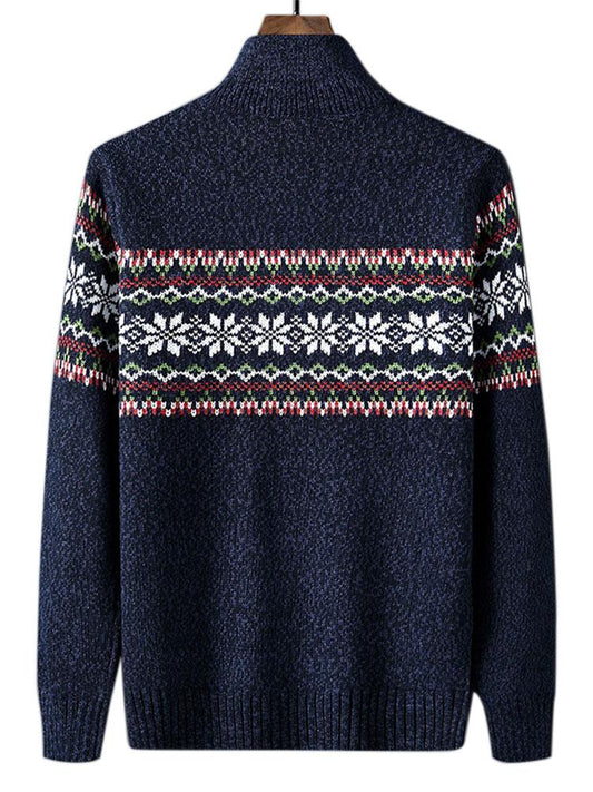 Christmas Geometric Print Half Zip Sweater - Naturzy