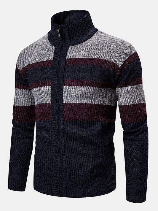 Color Block Funnel Neck Zip Up Sweater - Naturzy