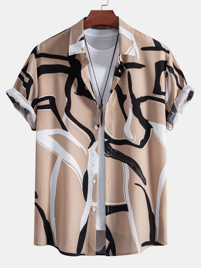 Abstract Print Button Up Shirt - Naturzy