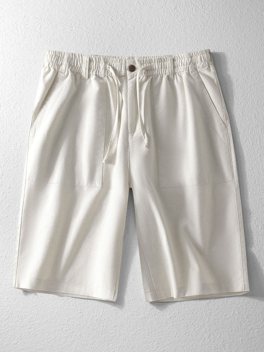 Linen Cotton Blend Drawstring Shorts - Naturzy