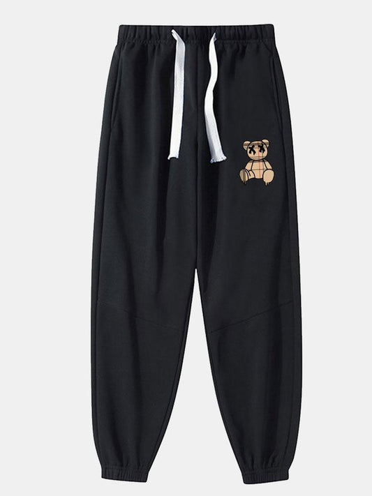 Plaid Pattern Dissolving Bear Print Cotton Blend Jogger Pants - Naturzy
