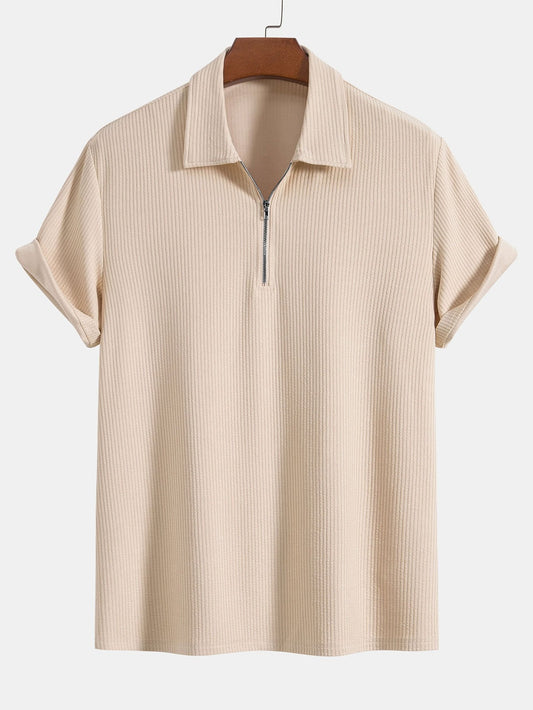 Knitted Ribbed Zip Polo - Naturzy