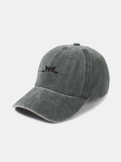 Black Cat Pattern Classic Retro Washed Distressed Cotton Baseball Cap - Naturzy