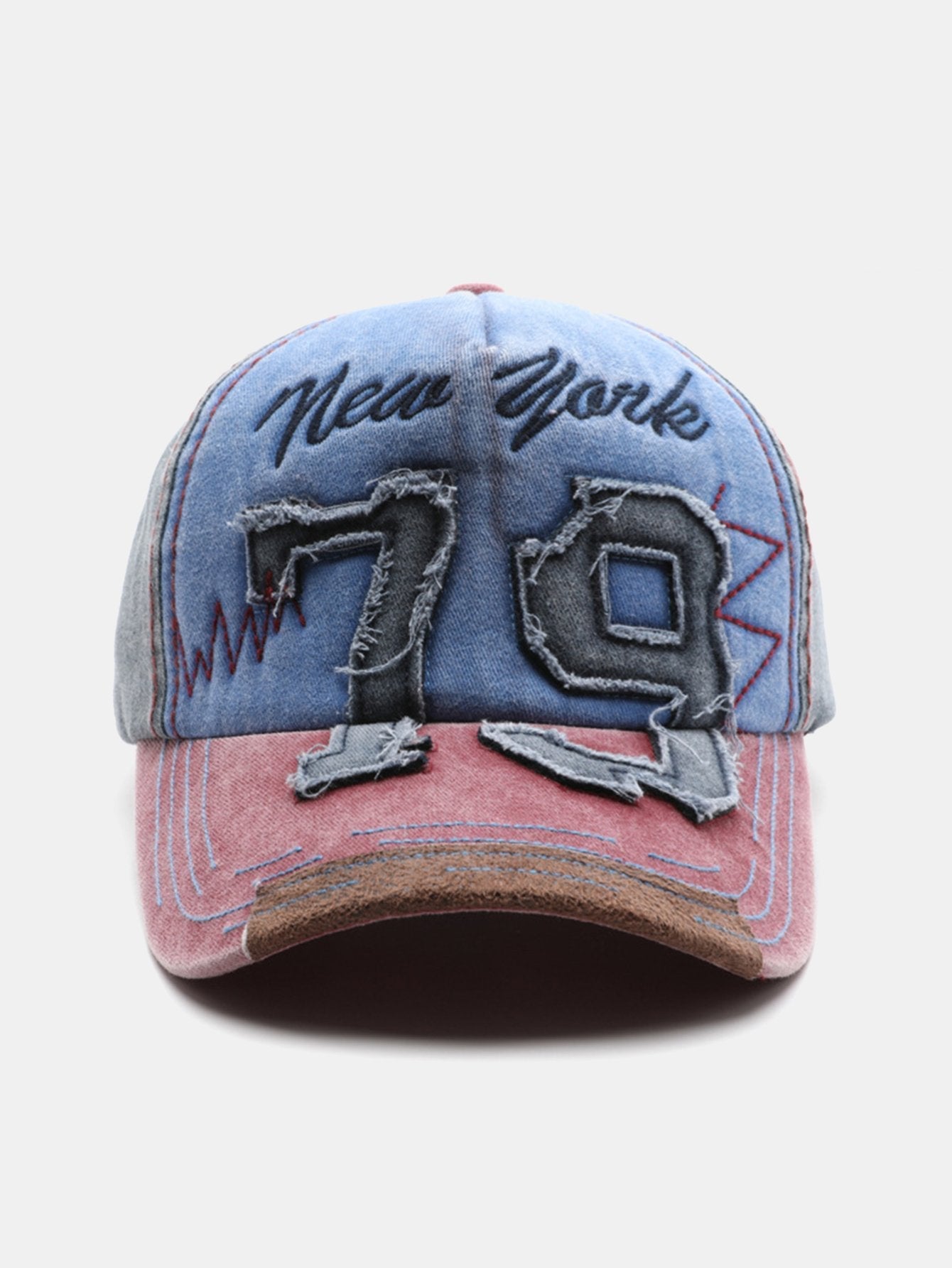 New York 79 Embroidery Washed Distressed Baseball Cap - Naturzy