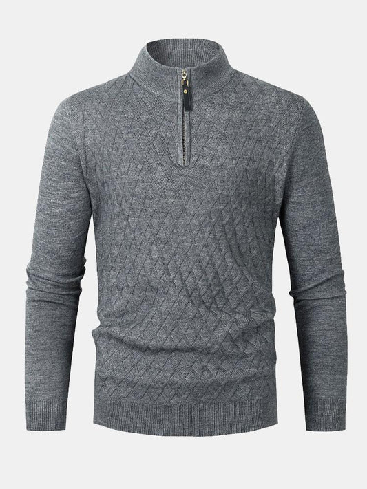 Diamond Mock Neck Quarter Zip Sweater - Naturzy