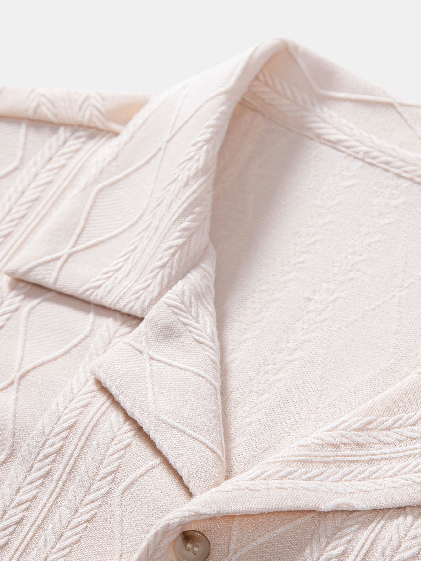 Knitted Geometric Rhombus Jacquard Cuban Shirt - Naturzy