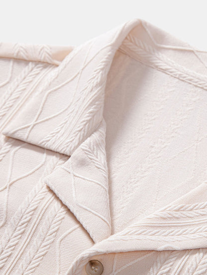 Knitted Geometric Rhombus Jacquard Cuban Shirt - Naturzy