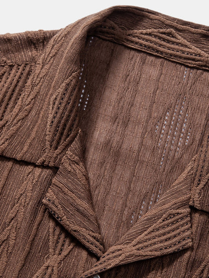 Geometric Jacquard Eyelet Cuban Shirt - Naturzy