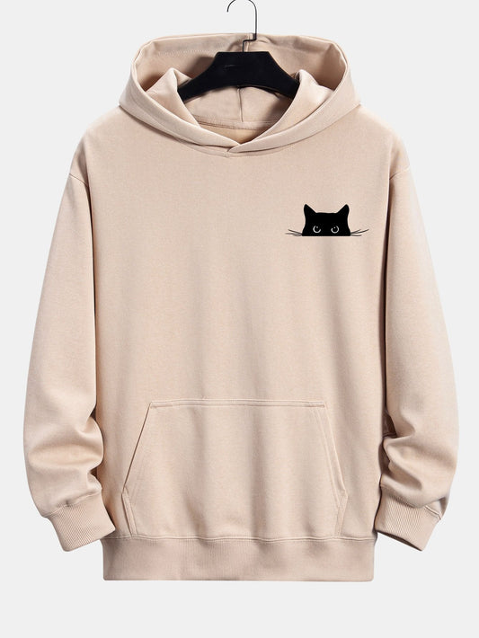 Black Cat Print Relax Fit Hoodie - Naturzy