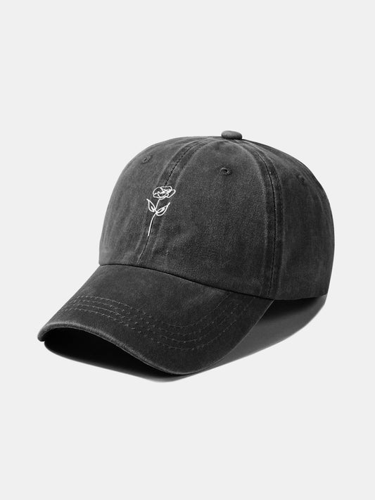 Line Rose Pattern Washed Cotton Decorative Baseball Cap - Naturzy