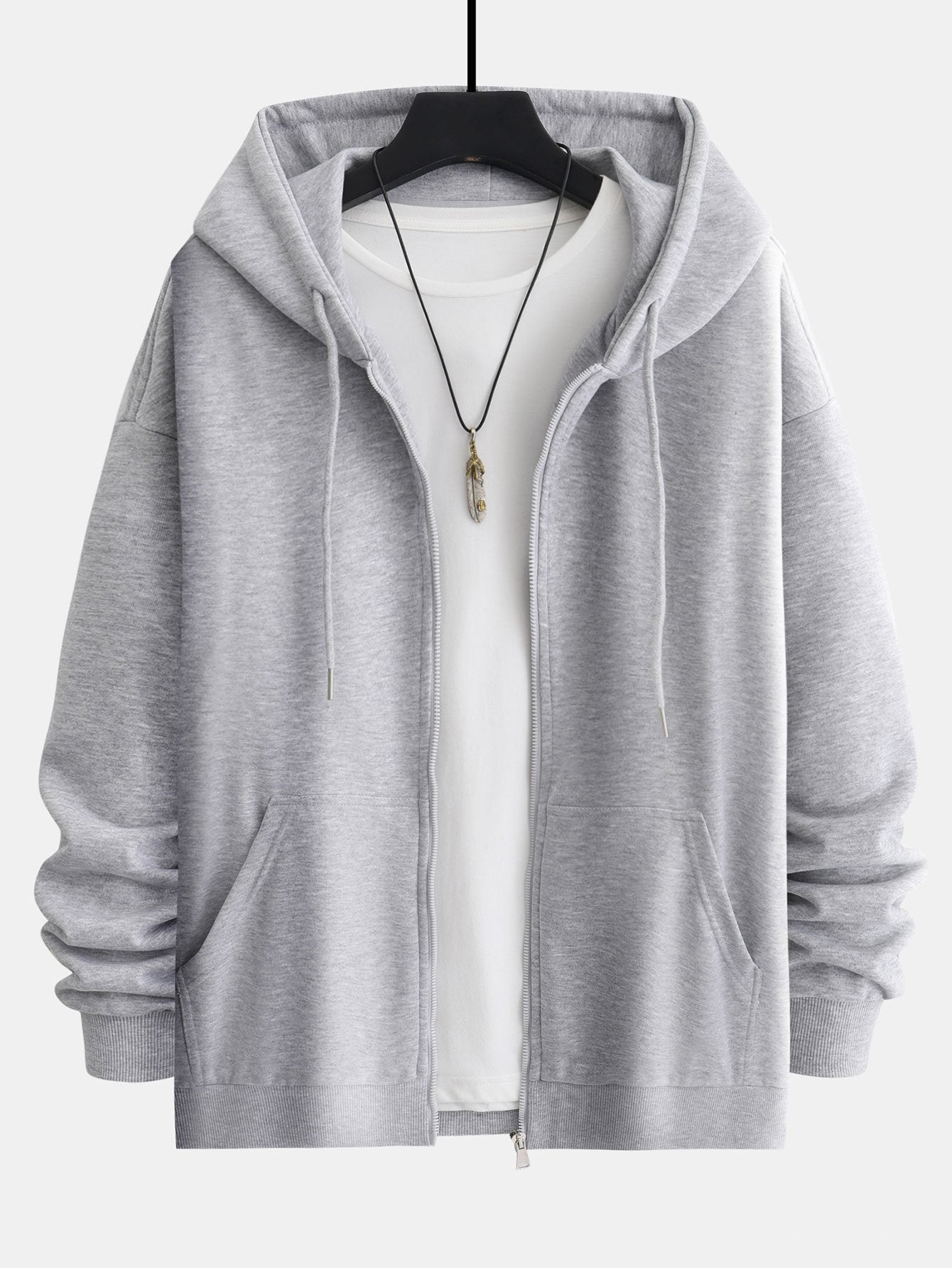 Basic Relax Fit Zip Hoodie - Naturzy