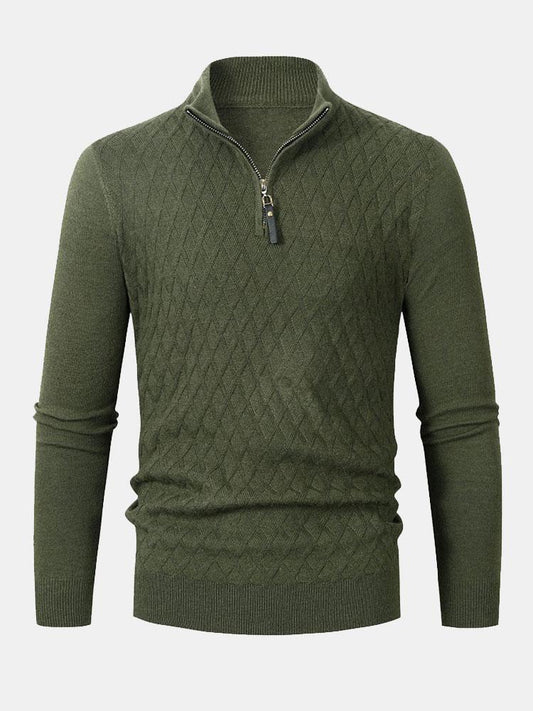 Diamond Mock Neck Quarter Zip Sweater - Naturzy