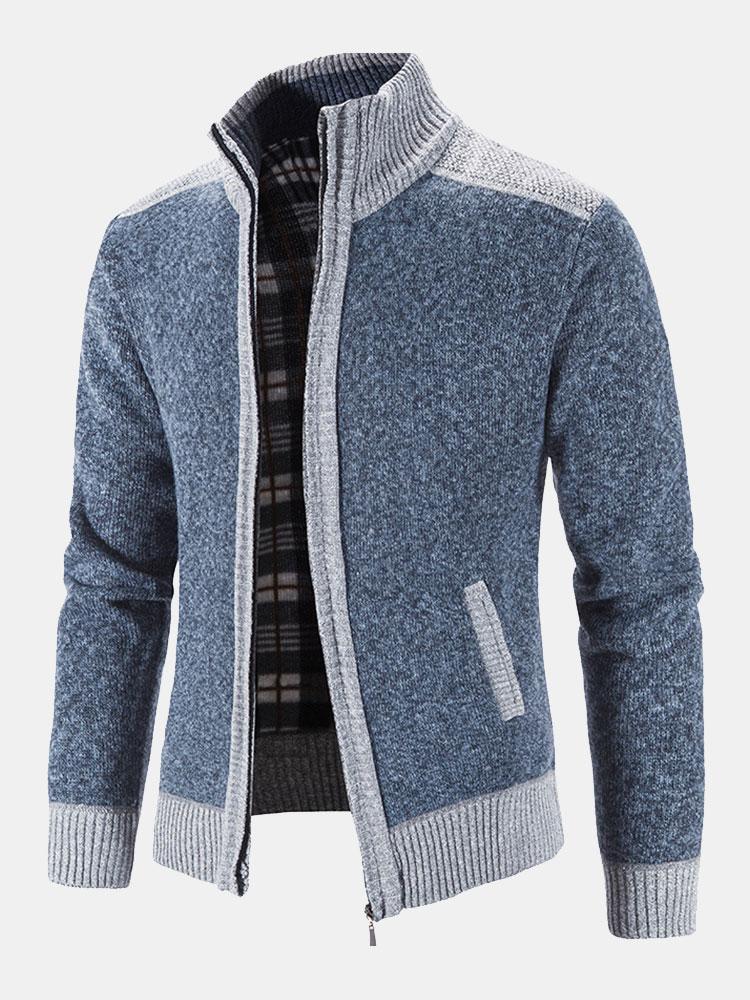 Contrast Zip Up Sweater - Naturzy