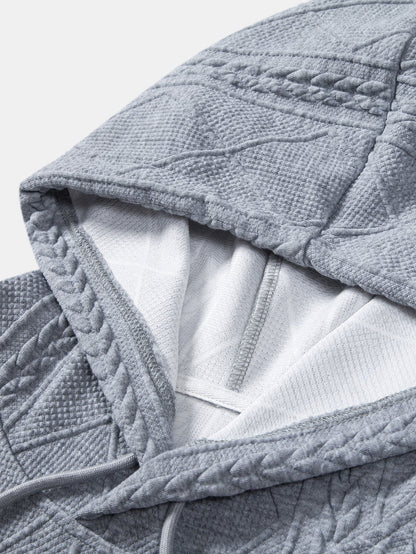Relax Fit Geometric Jacquard Hoodie - Naturzy