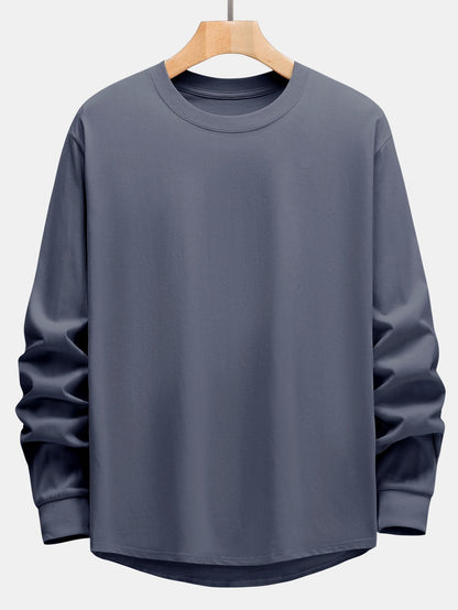 Basic Long Sleeve Heavy Weight Arc Hem T-Shirt - Naturzy