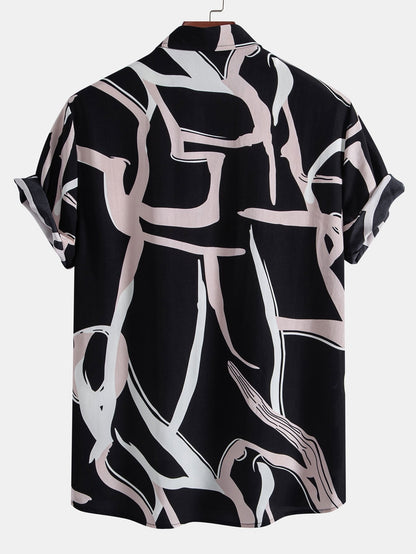 Abstract Print Button Up Shirt - Naturzy