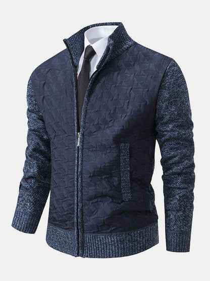 Quilted Jacquard Zip Up Sweater - Naturzy