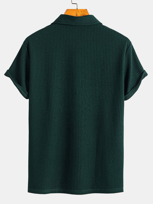 Muscle Fit Ribbed Half Zip Polo - Naturzy