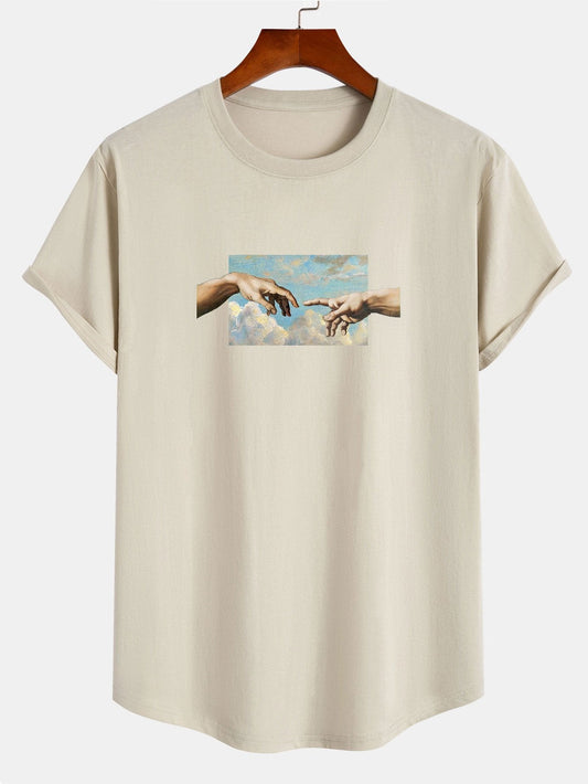 Creation Of  Adam Print Cotton Arc Hem T-Shirt - Naturzy
