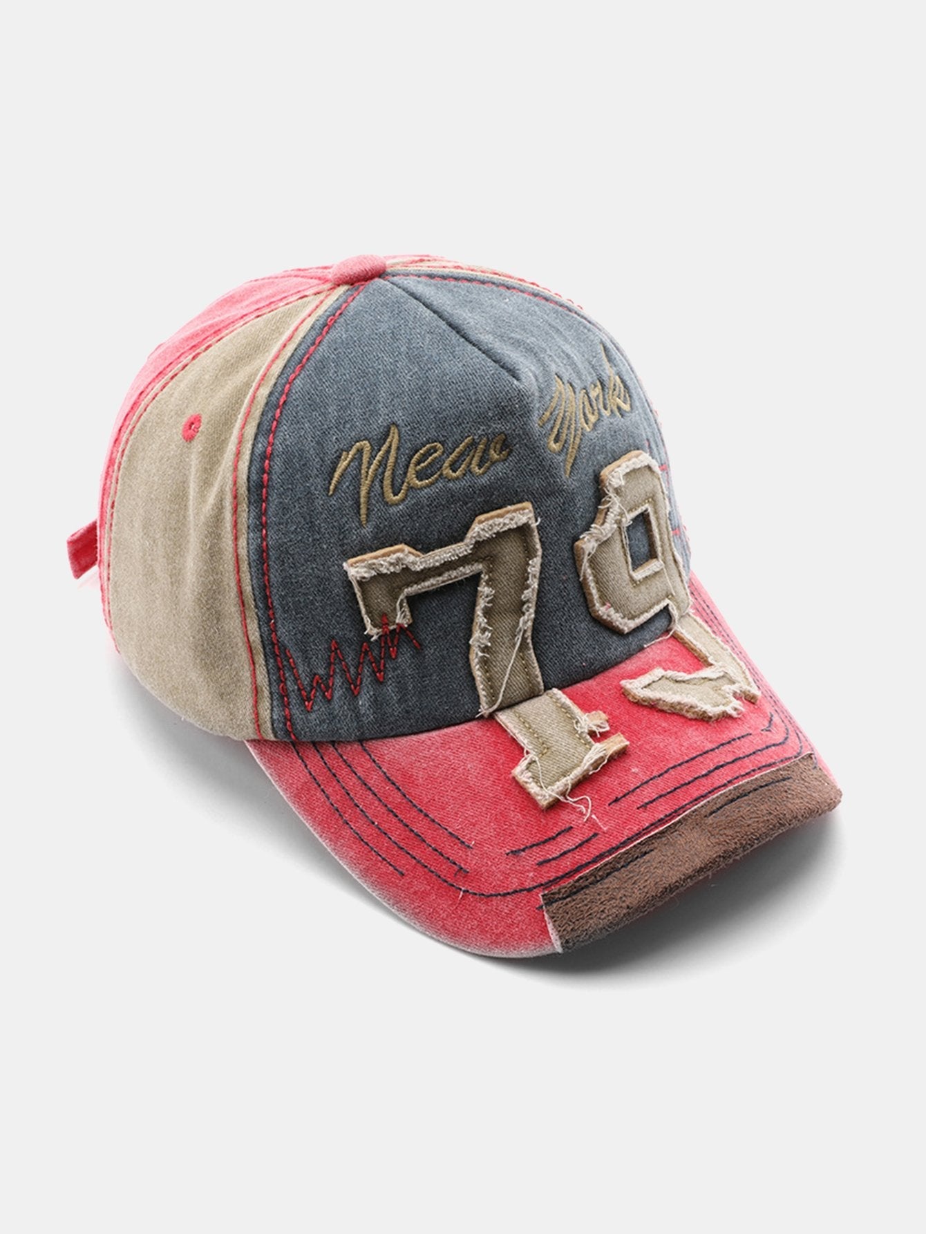 New York 79 Embroidery Washed Distressed Baseball Cap - Naturzy
