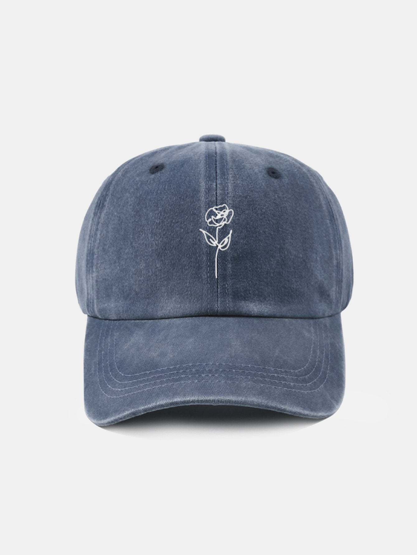 Line Rose Pattern Washed Cotton Decorative Baseball Cap - Naturzy