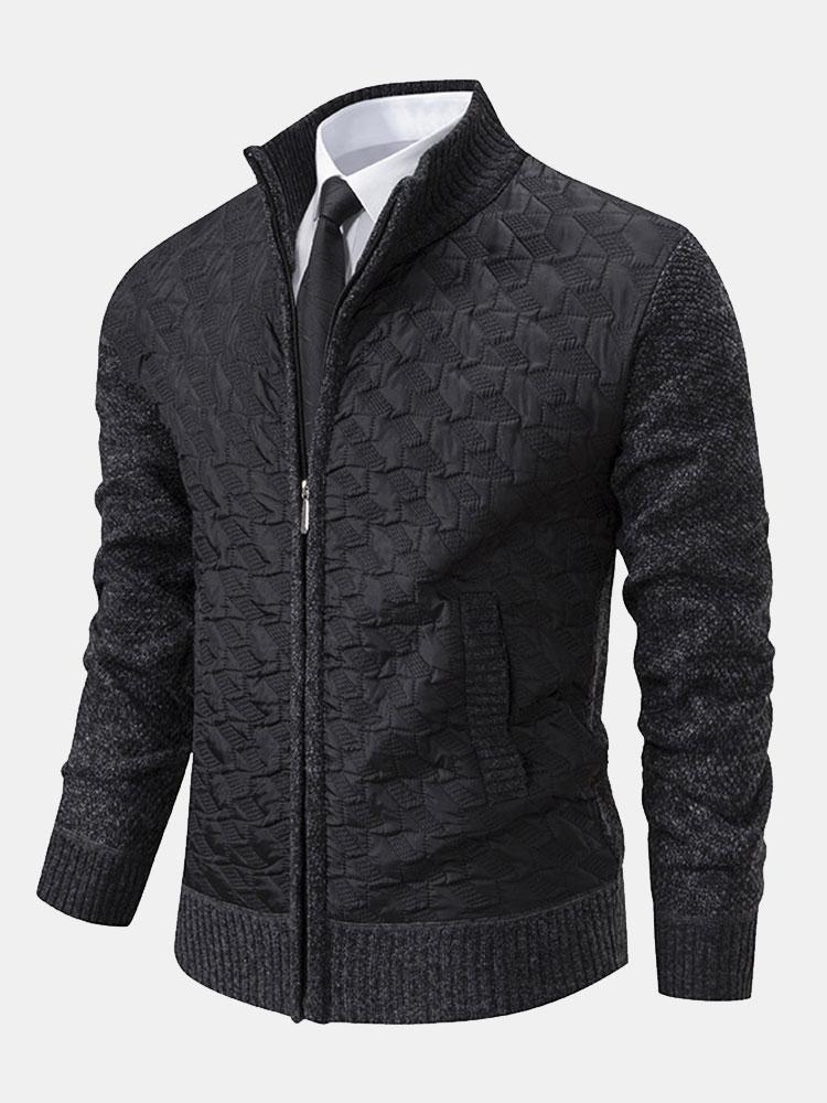Quilted Jacquard Zip Up Sweater - Naturzy