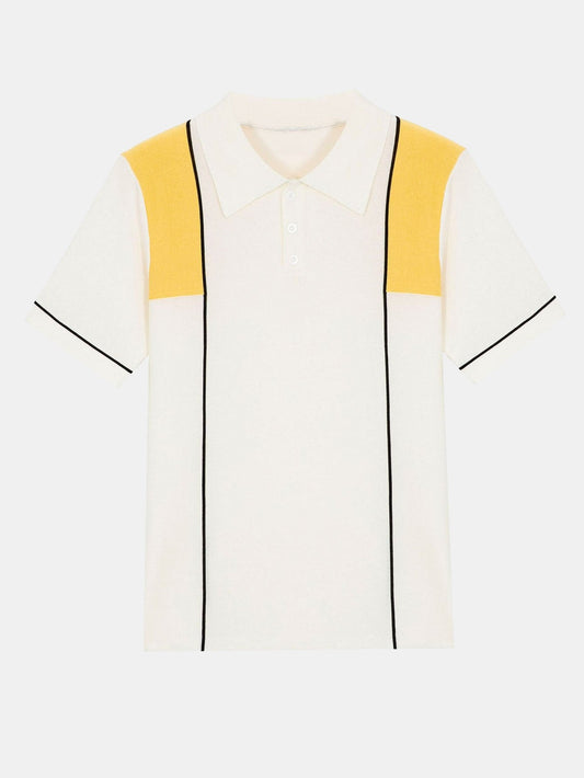 Striped Color Block Short Sleeve Sweater Polo - Naturzy