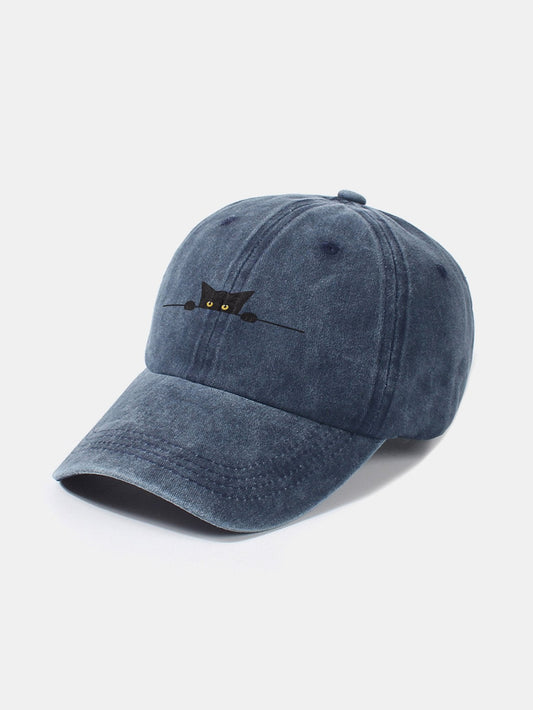 Black Cat Pattern Classic Retro Washed Distressed Cotton Baseball Cap - Naturzy