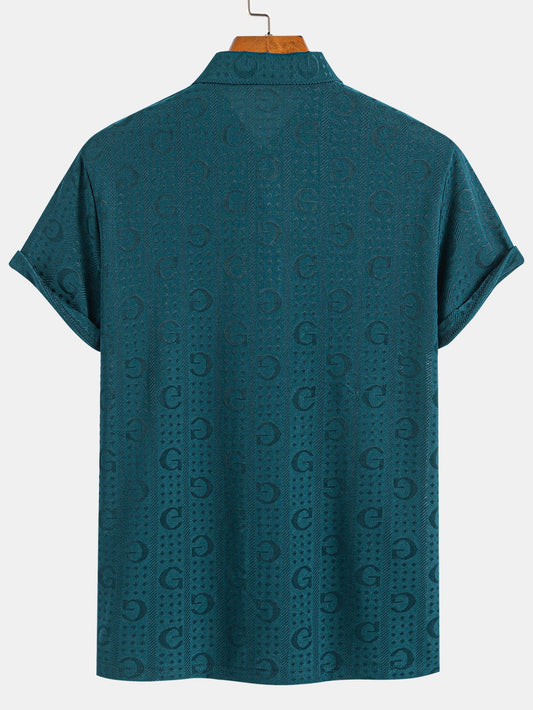 Short Sleeve Knitted Letter Textured Polo - Naturzy