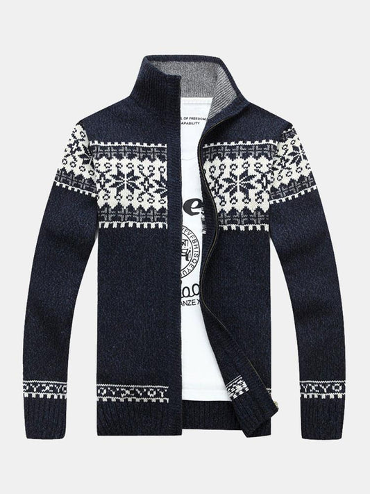 Christmas Geometric Print Zip Up Sweater - Naturzy