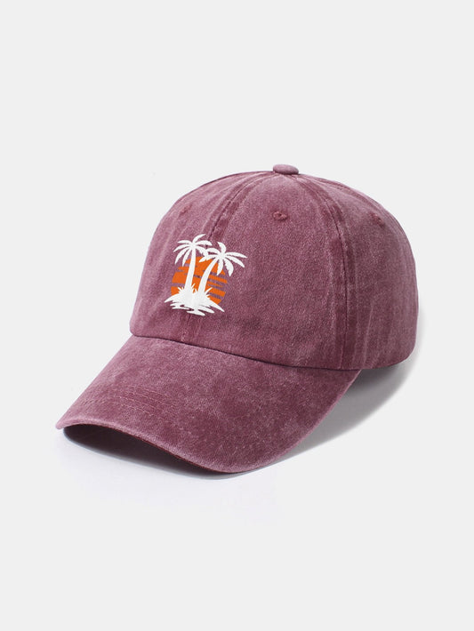 Coconut tree sunset pattern classic retro washed cotton casual baseball cap - Naturzy