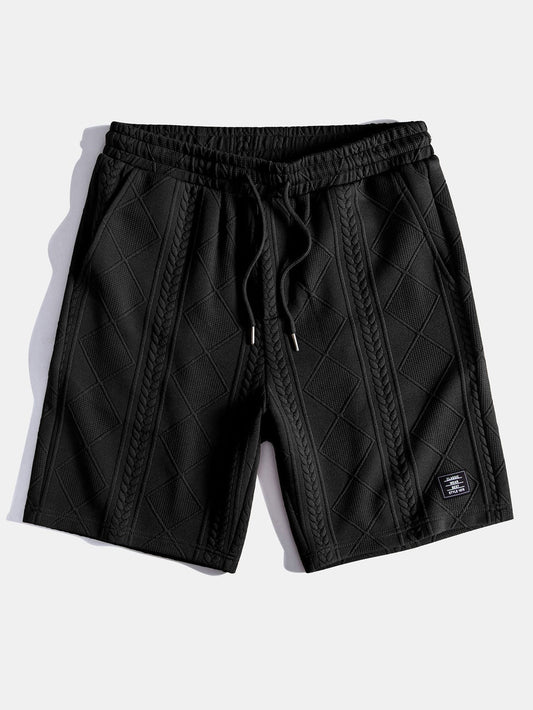 3 Pieces Geometric Jacquard Drawstring Shorts - Naturzy