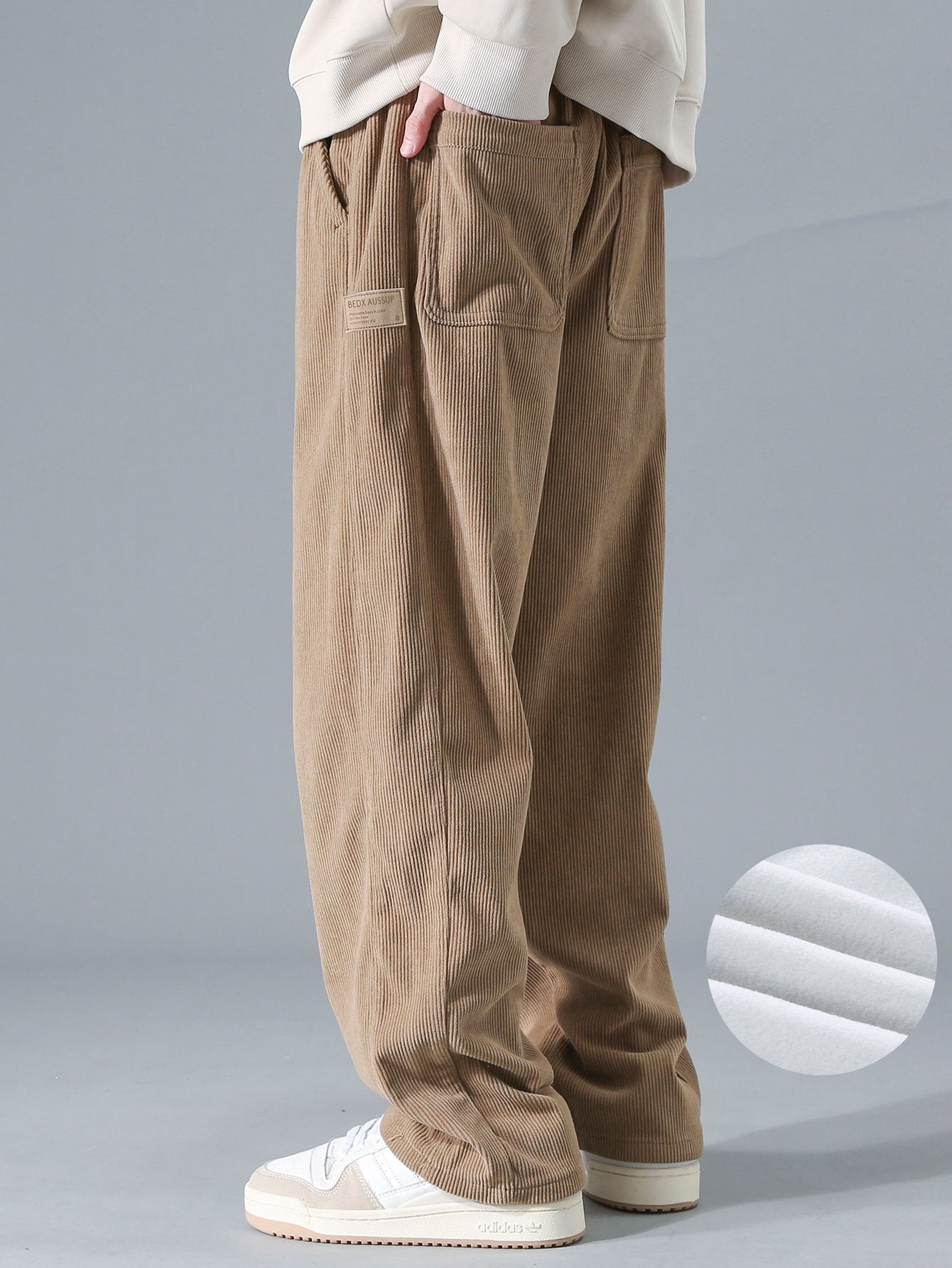 Polar Fleece Lined Straight Leg Corduroy Pants - Naturzy