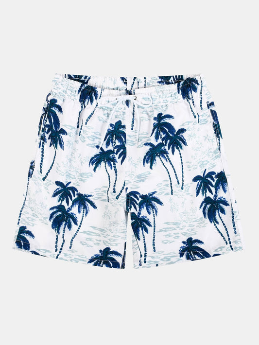 Tropical Plant Print Swim Shorts - Naturzy