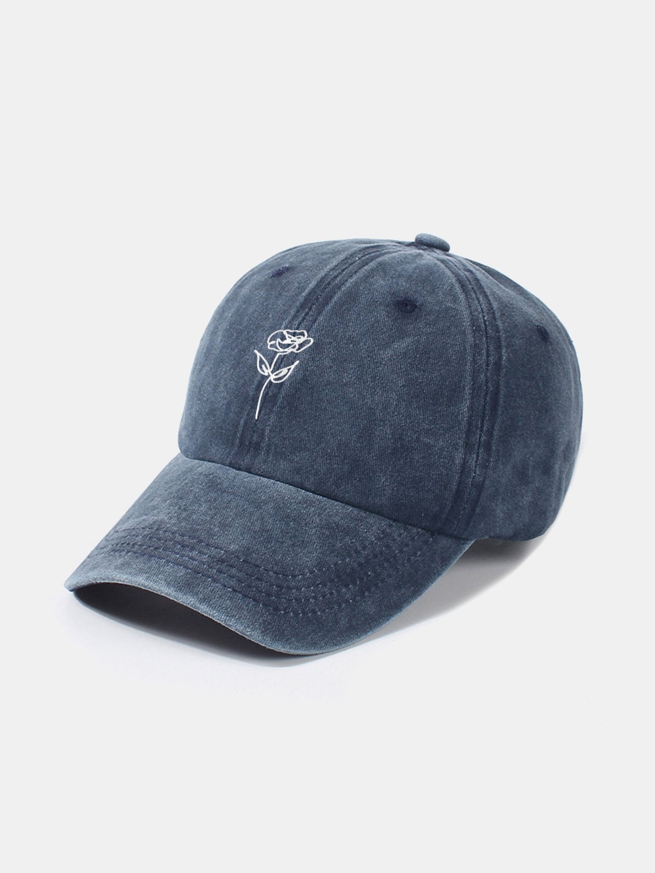 Line Rose Pattern Washed Cotton Decorative Baseball Cap - Naturzy